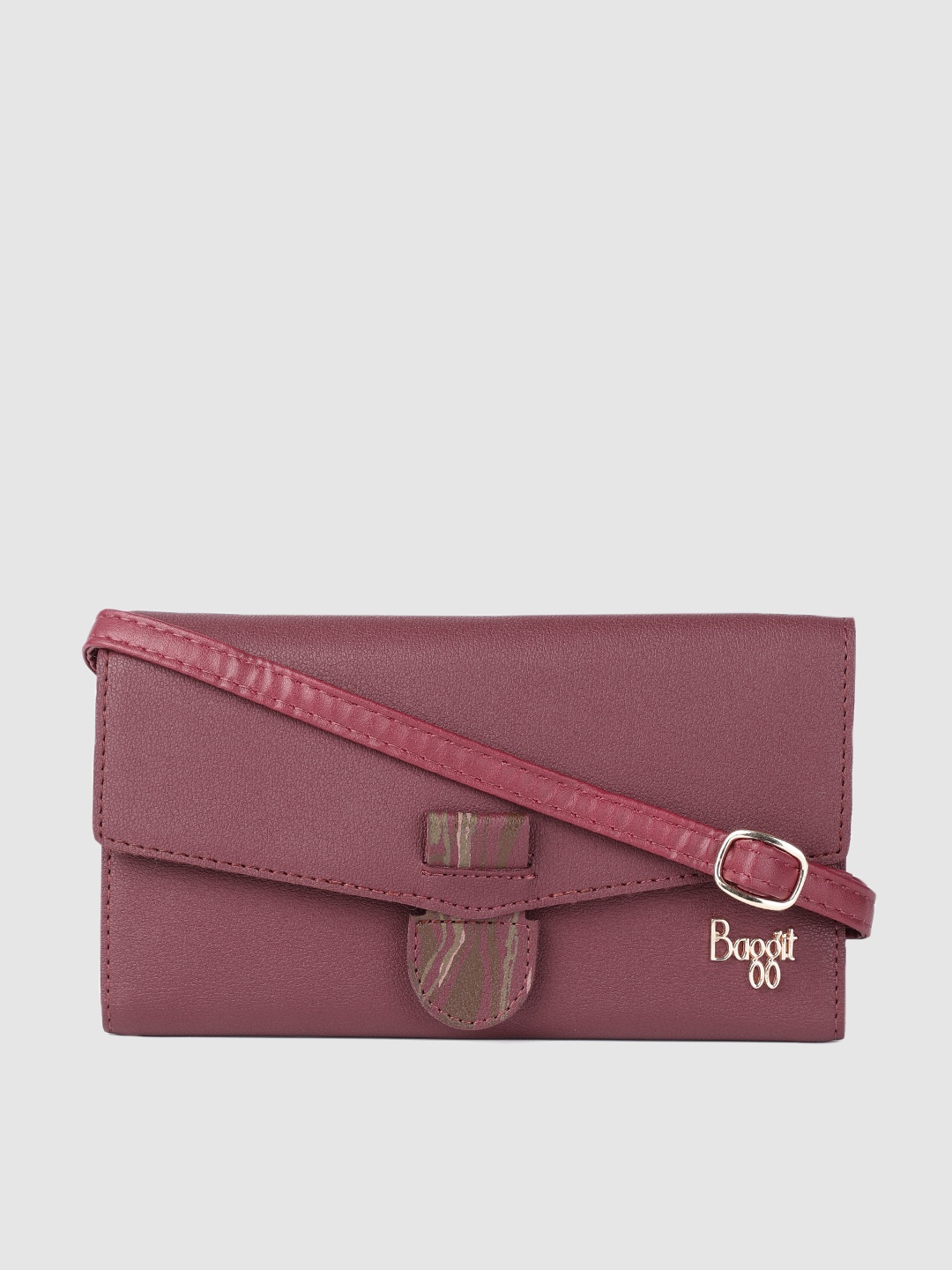 

Baggit Women Burgundy Solid Envelope Wallet with Sling Strap