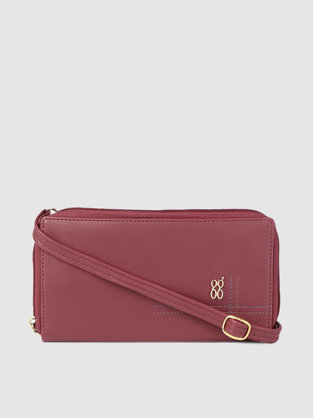 

Baggit Women Burgundy Solid Zip Around Wallet with Sling Strap