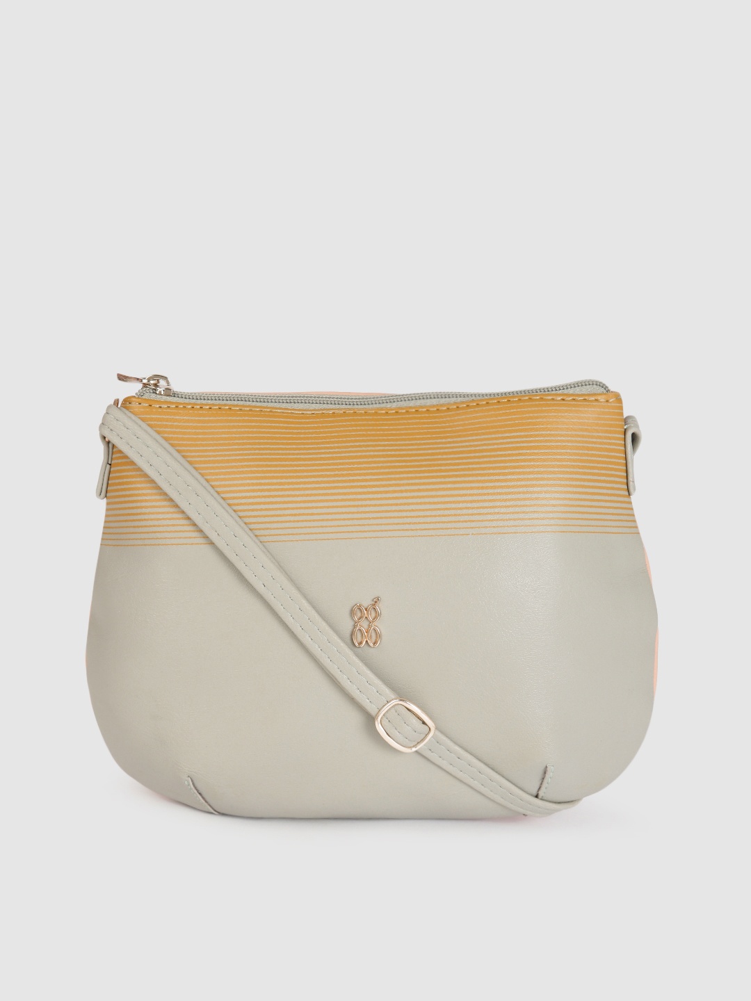 

Baggit Grey & Mustard Yellow Striped Shopper Sling Bag