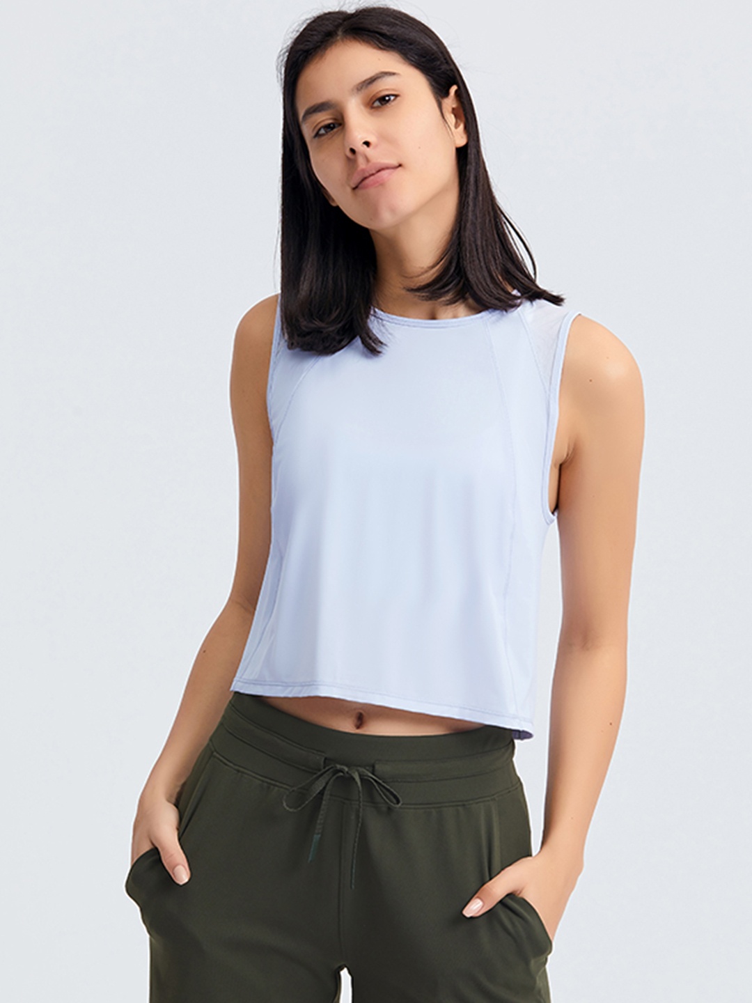 

URBANIC Blue Solid Styled Back Crop Top