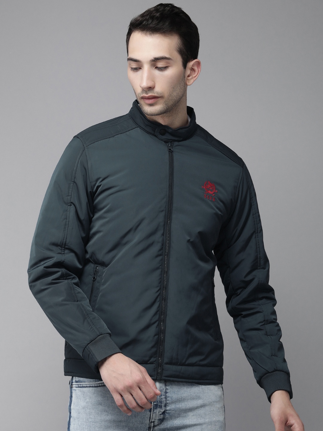 

U S Polo Assn Men Navy Blue Solid Bomber Jacket