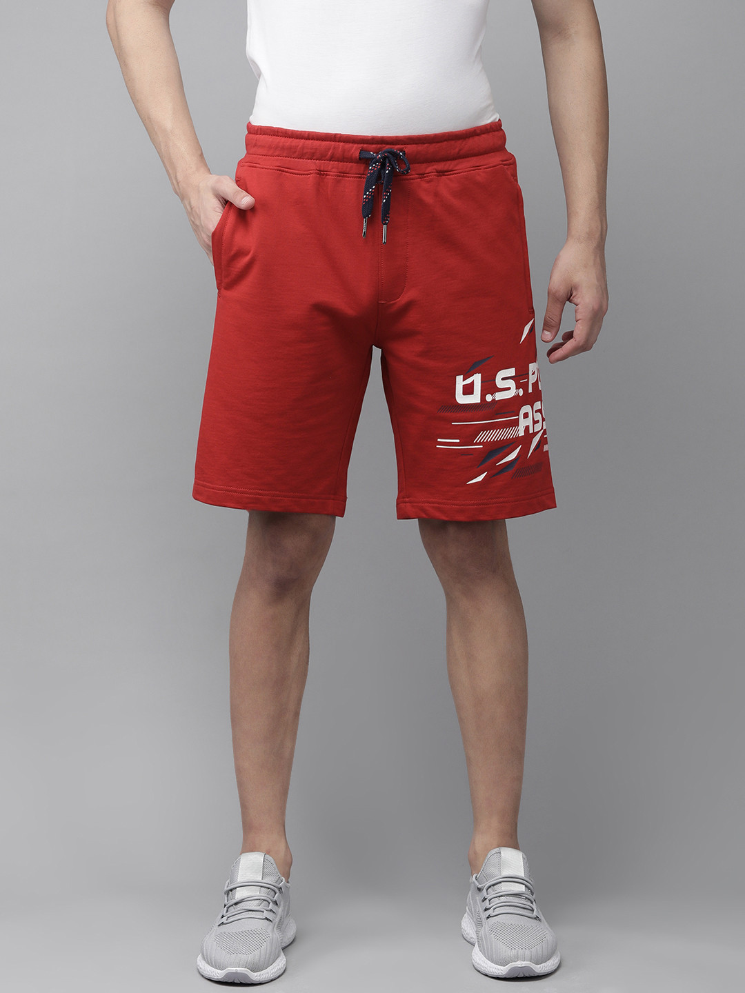 

U S Polo Assn Men Red Typography Printed Regular Shorts