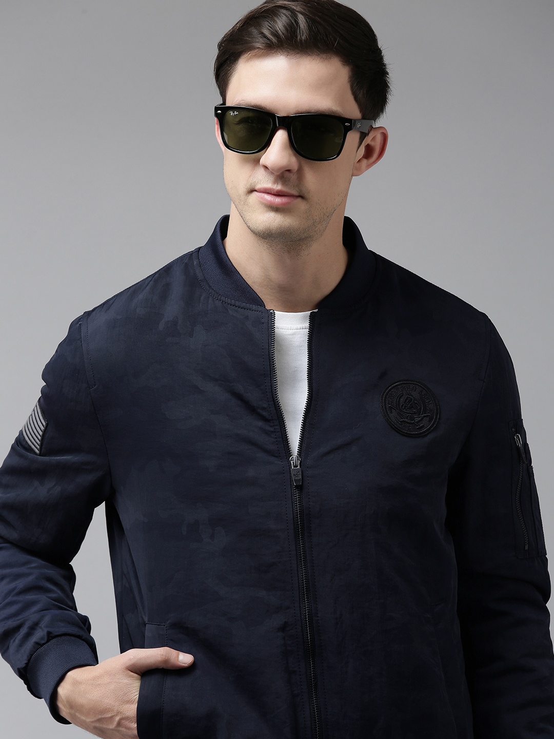 

U S Polo Assn Denim Co Men Navy Blue Solid Sporty Jacket