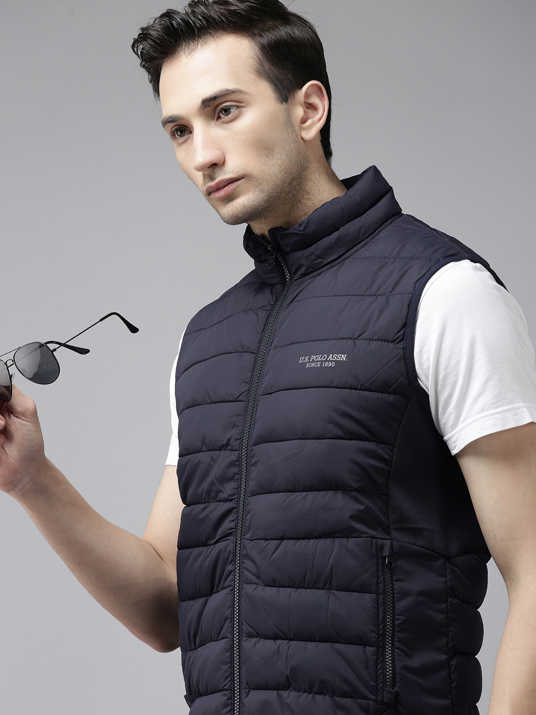 

U S Polo Assn Men Navy Blue Solid Sleeveless Padded Jacket