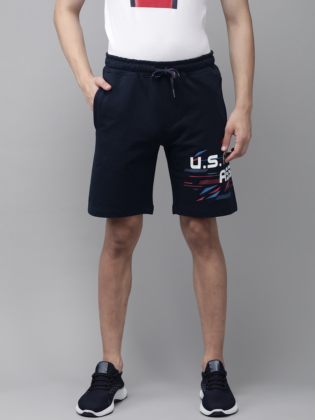 

U.S. Polo Assn. Men Navy Blue Typography Printed Regular Shorts