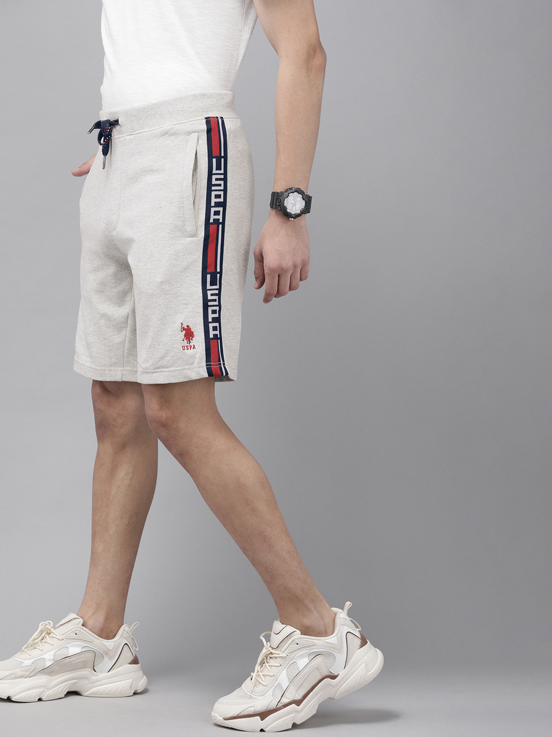 

U S Polo Assn Men Grey Regular Shorts with Side Stripe