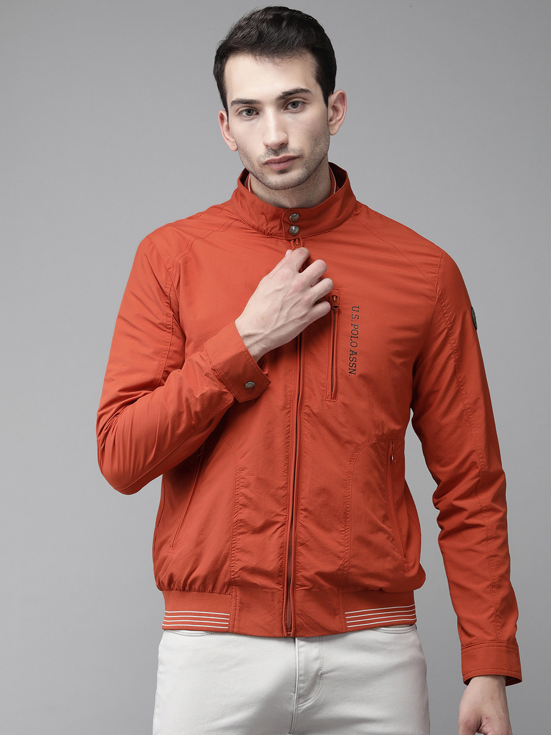 

U S Polo Assn Men Orange Solid Biker Jacket