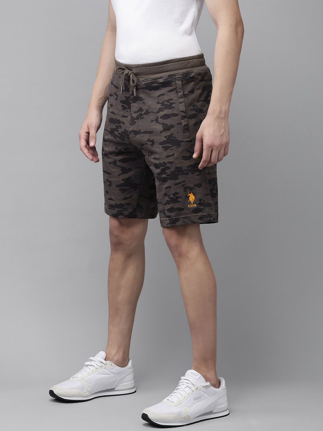 

U S Polo Assn Men Grey Camouflage Printed Regular Shorts