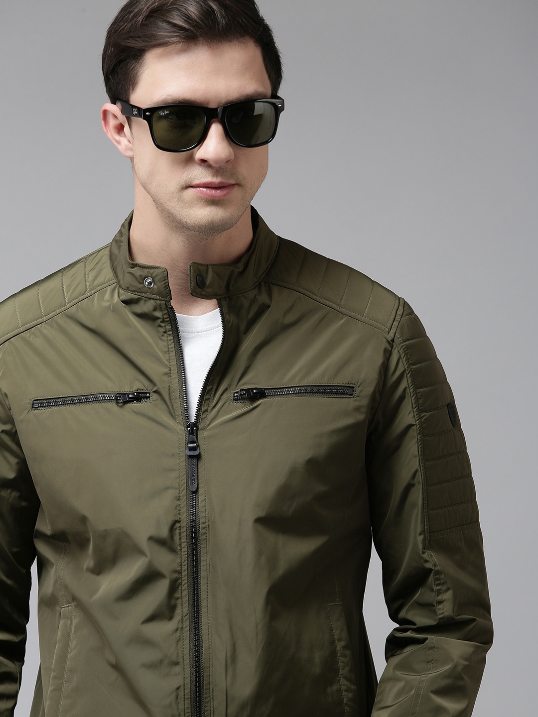 

U S Polo Assn Denim Co Men Olive Green Biker Jacket