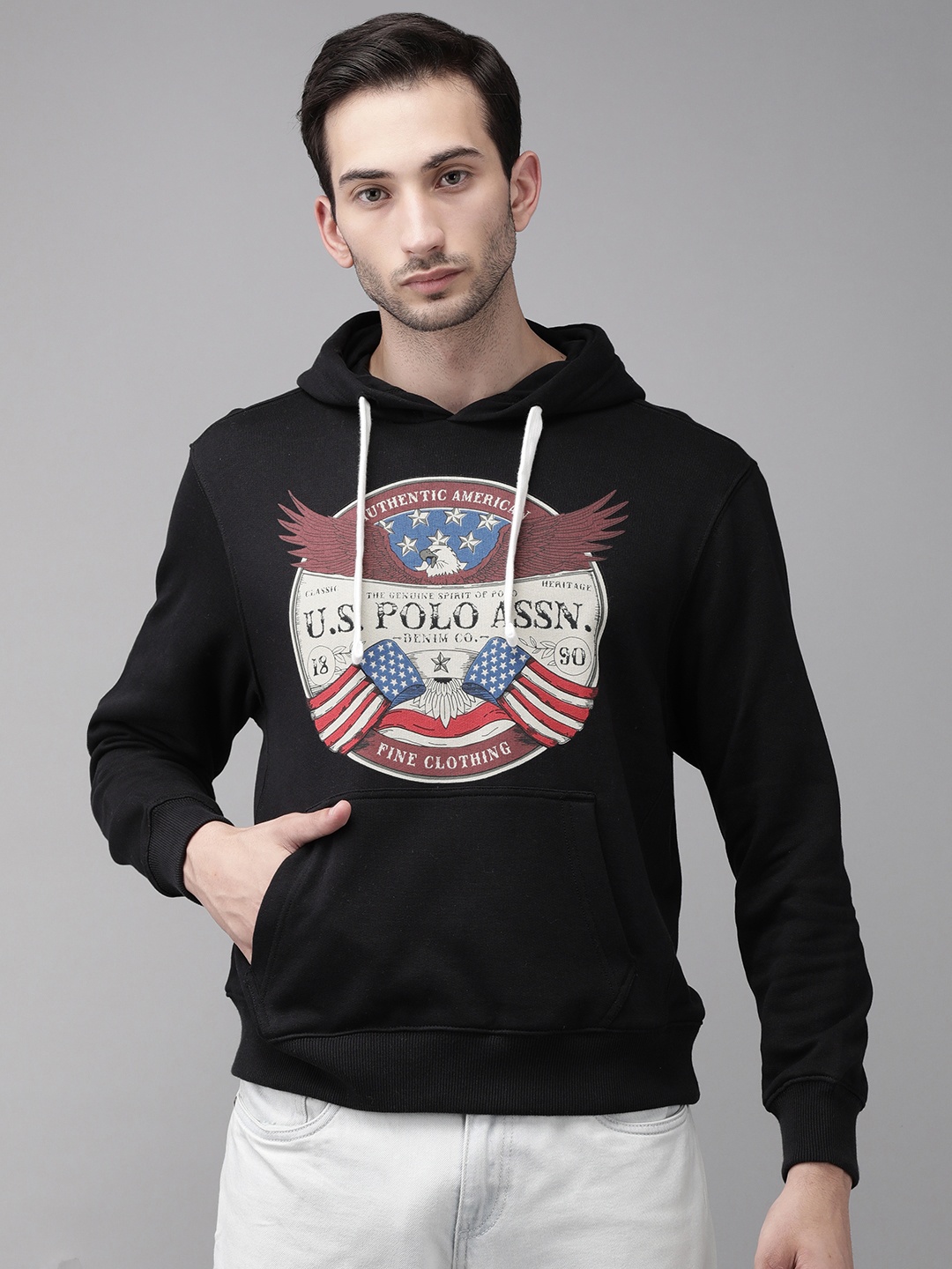 

U.S. Polo Assn. Men Black Printed Hooded Sweatshirt