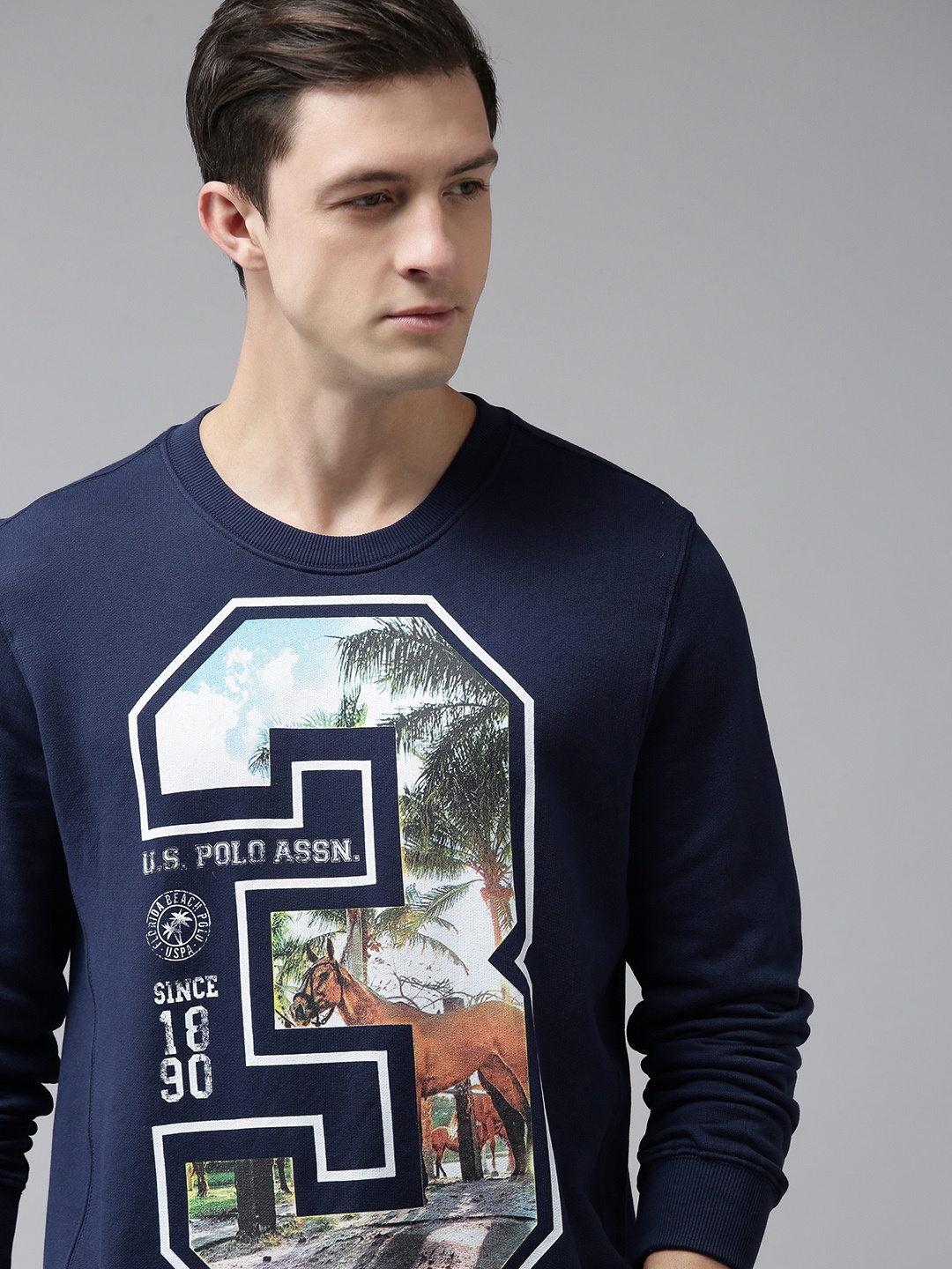 

U S Polo Assn Men Navy Blue Printed Cotton Sweatshirt