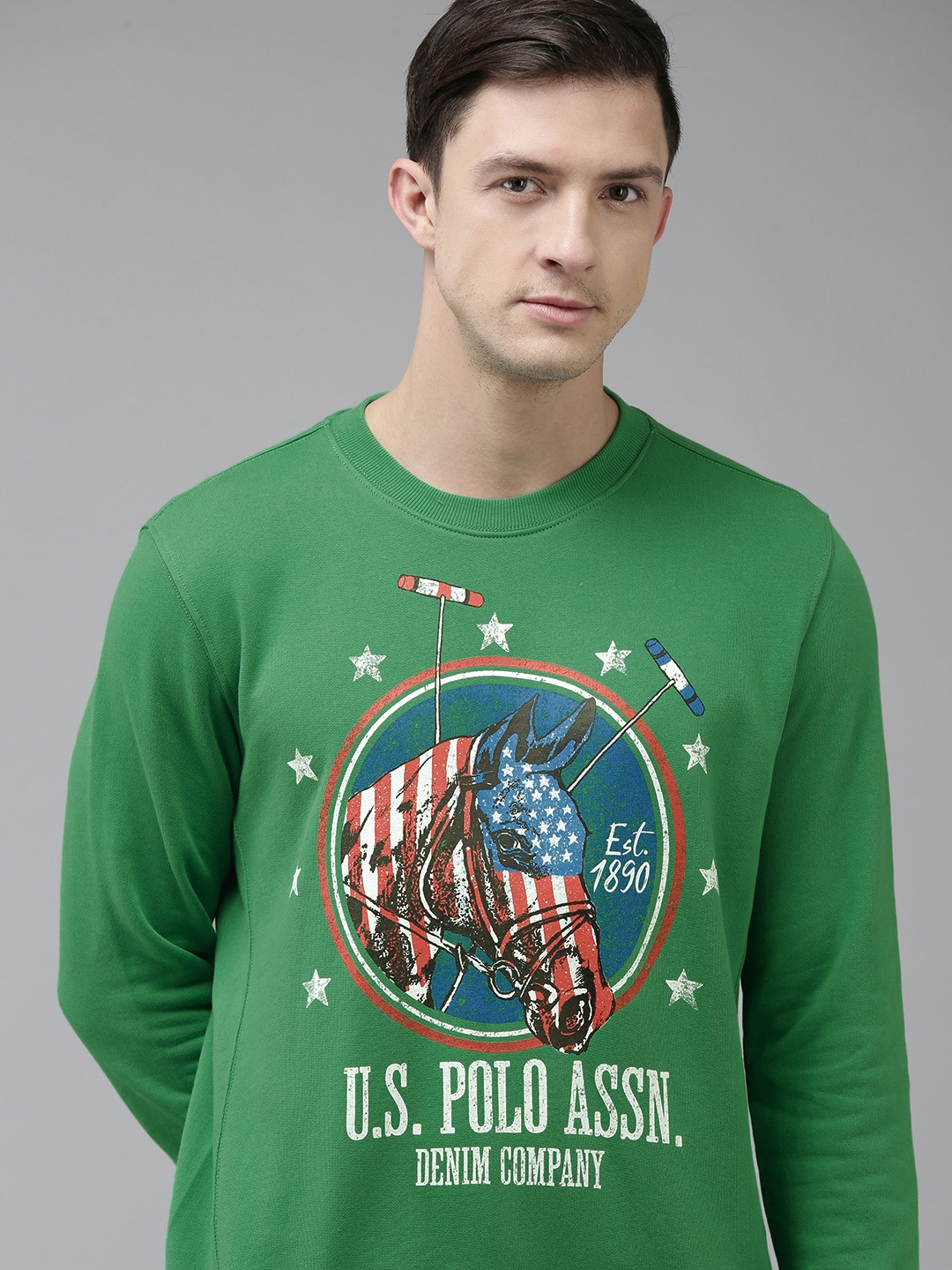 

U.S. Polo Assn. Men Green Brand Logo Printed Pure Cotton Sweatshirt