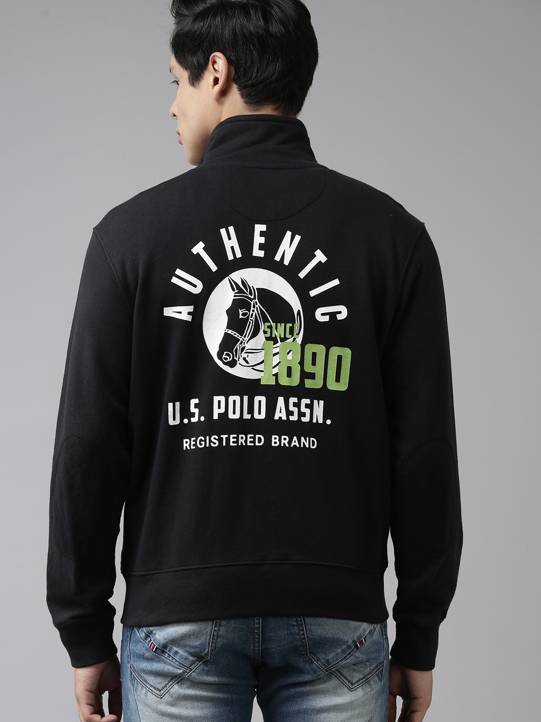 

U.S. Polo Assn. Men Black & White Pure Cotton Brand Logo Printed Back Sweatshirt