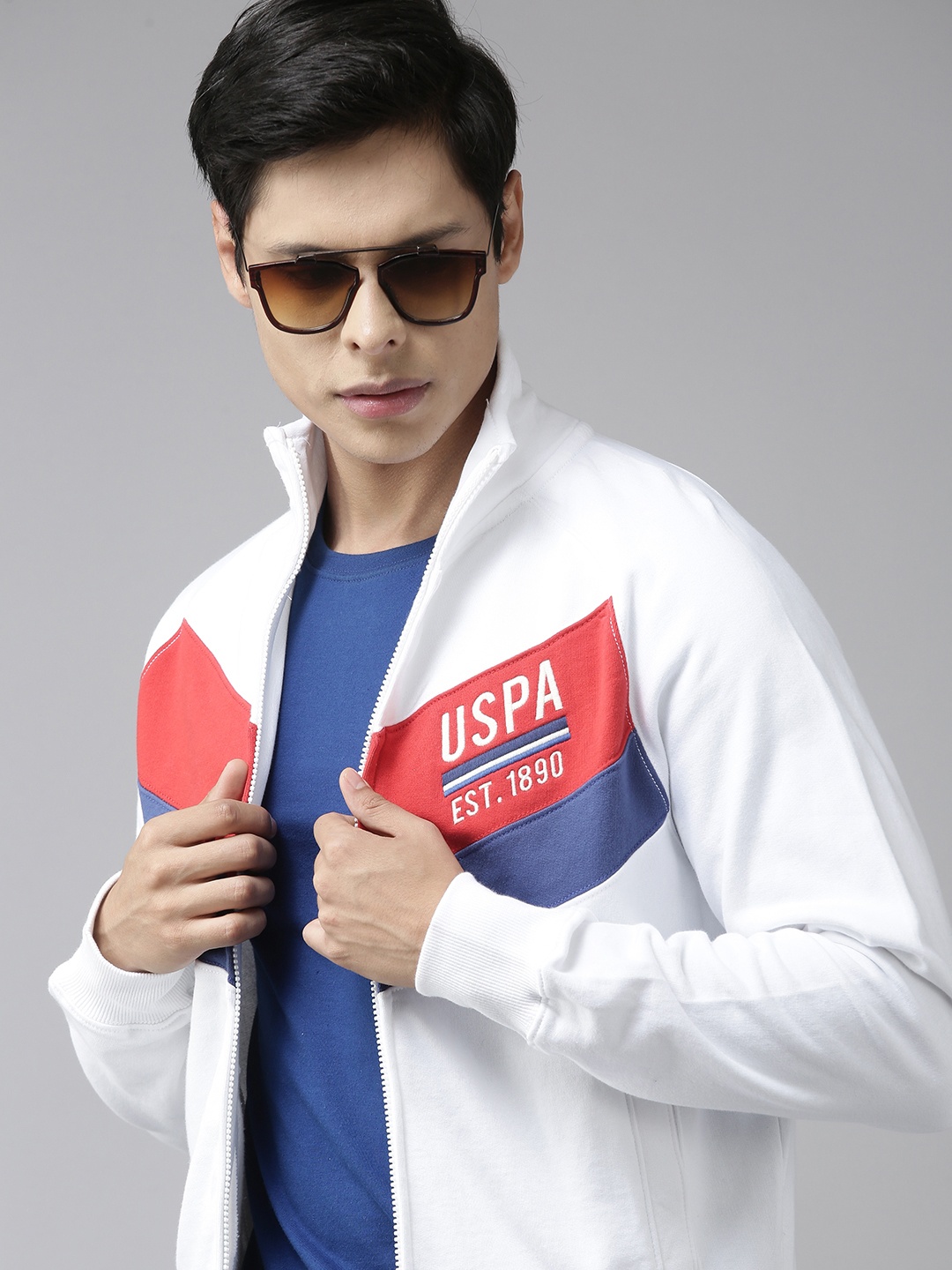 

U.S. Polo Assn. Men White & Red Cotton Colourblocked Sweatshirt