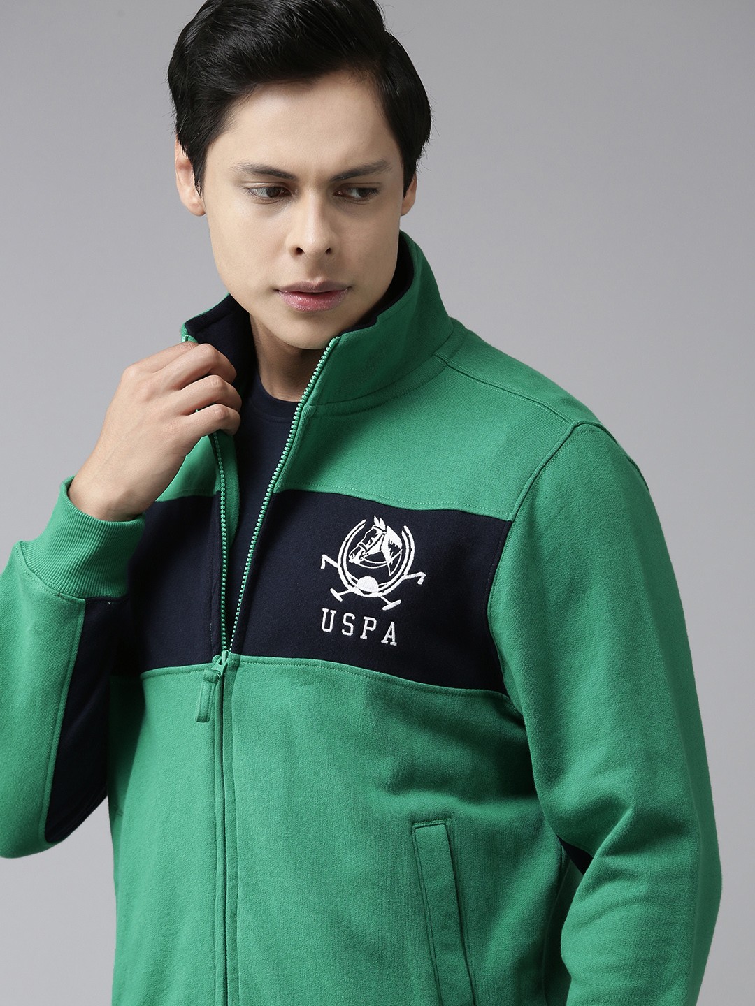 

U S Polo Assn Men Green Colourblocked Sweatshirt