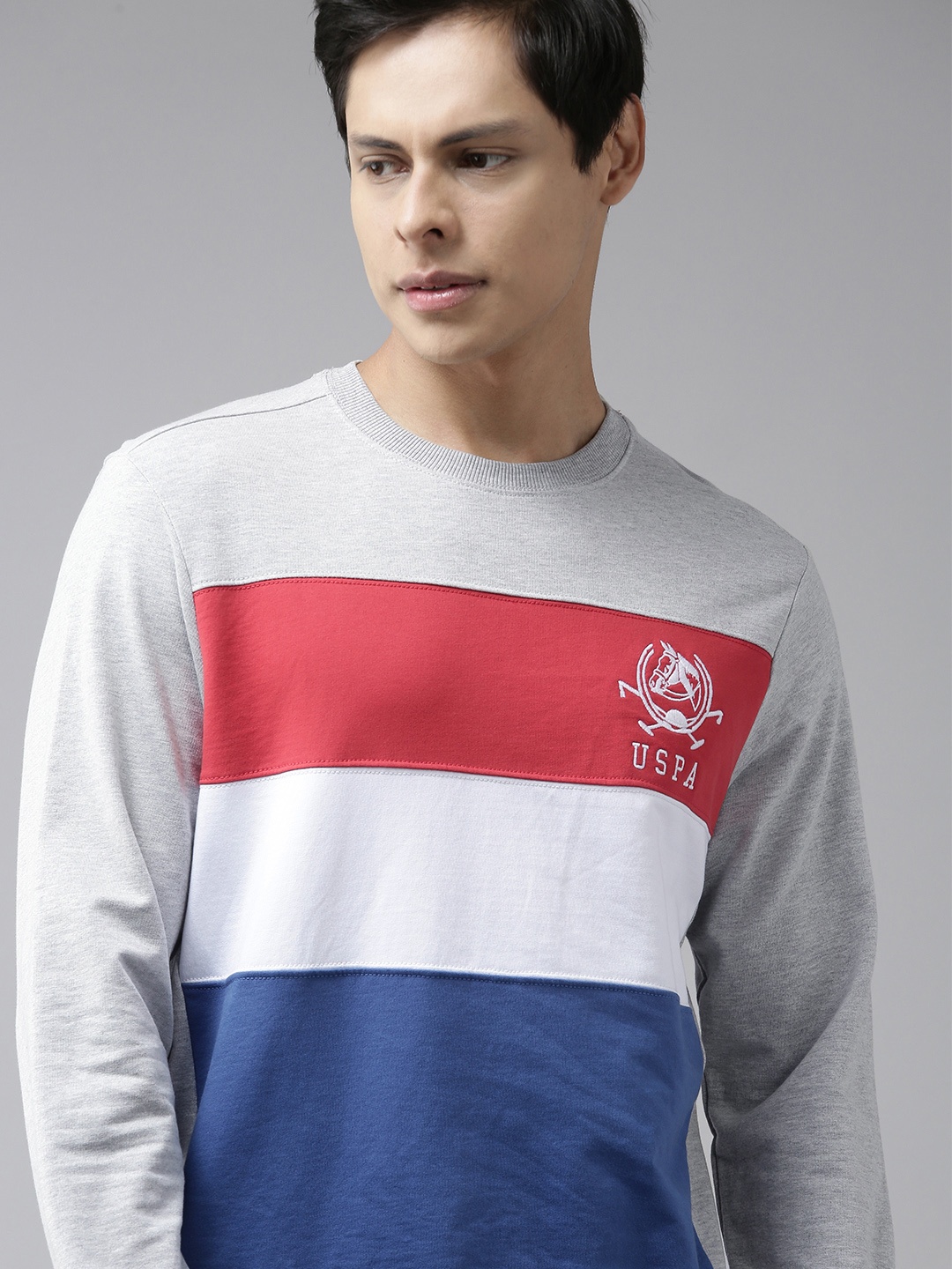 

U S Polo Assn Men Grey Colourblocked Sweatshirt