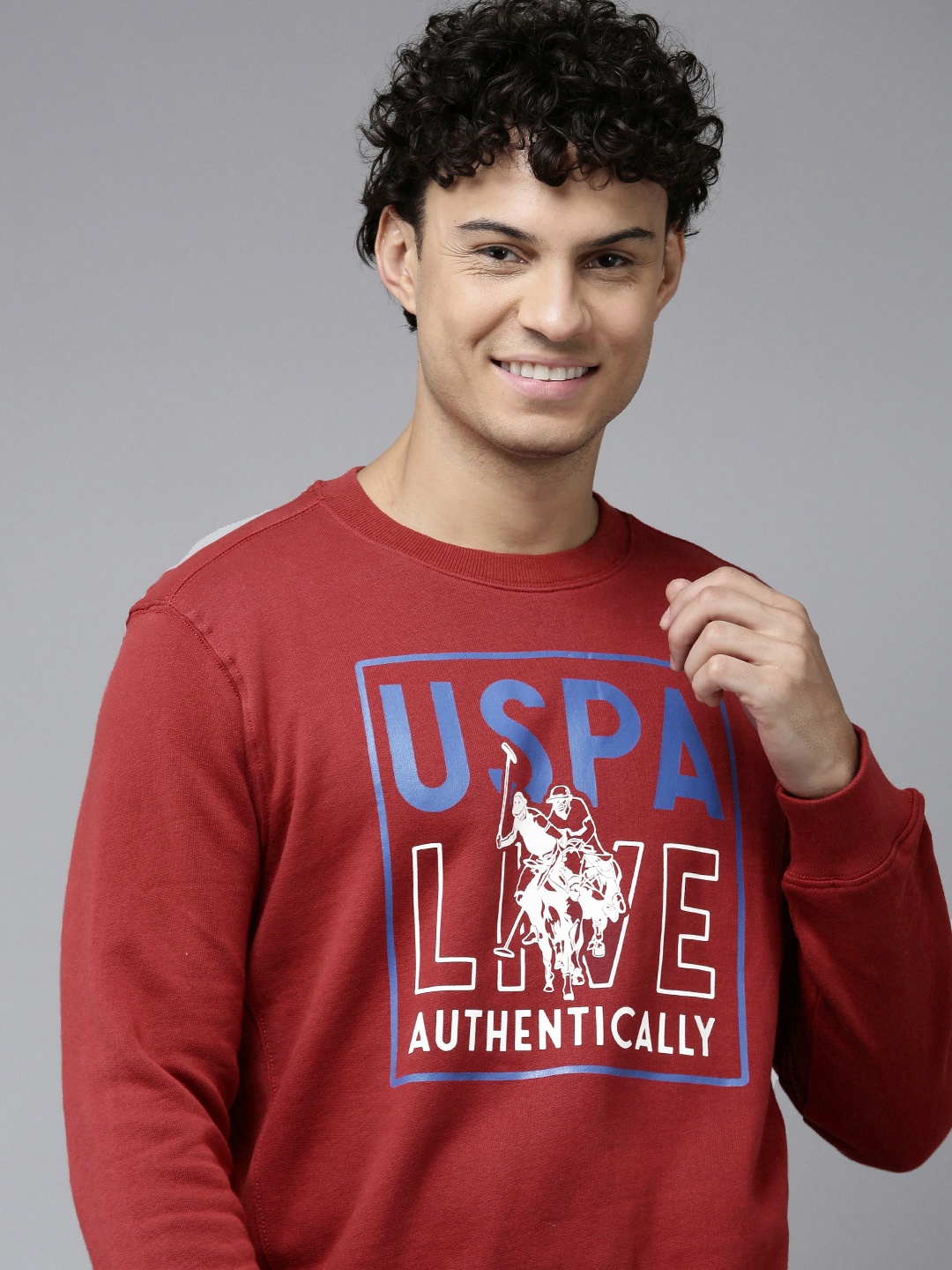

U S Polo Assn Graphic Printed Pure Cotton Sweatshirt, Red
