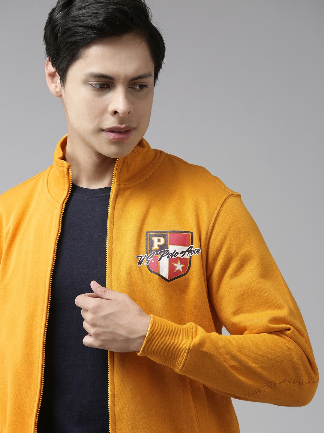 

U.S. Polo Assn. Men Mustard Yellow Solid Pure Cotton Sweatshirt