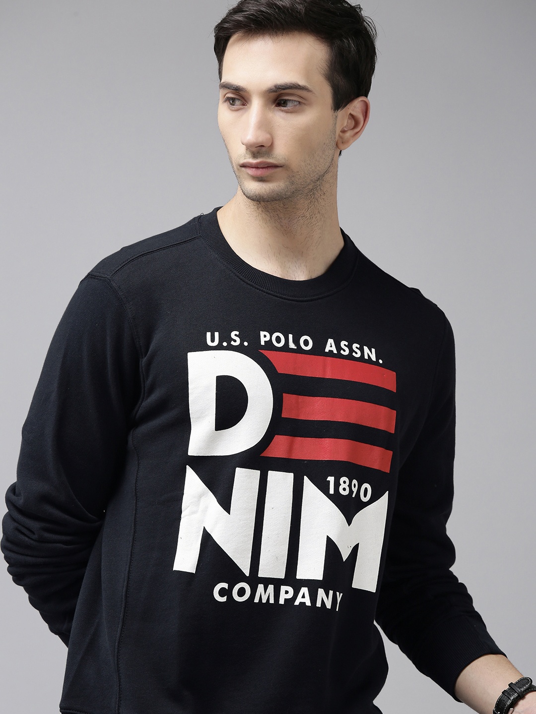 

U S Polo Assn Men Navy Blue Printed Pure Cotton Sweatshirt