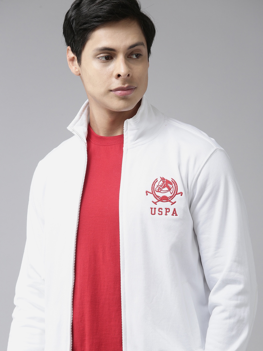 

U S Polo Assn Men White Logo Printed Open-Front Sweatshirt
