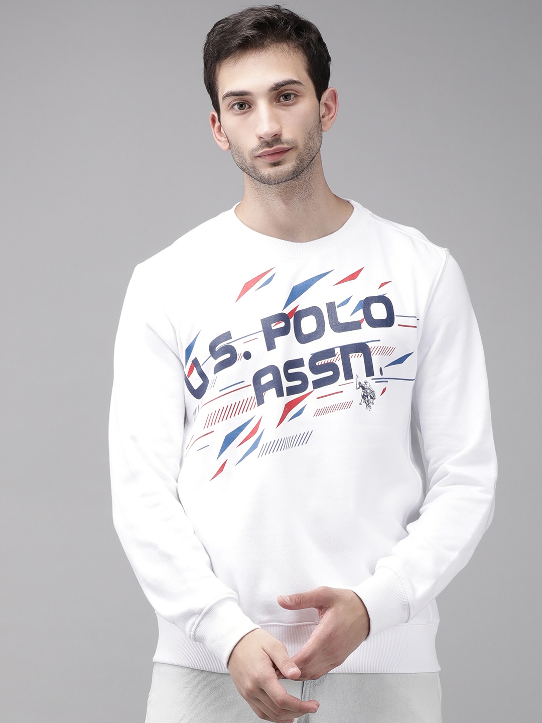 

U S Polo Assn Men White Logo Printed Cotton Pullover Sweatshirt