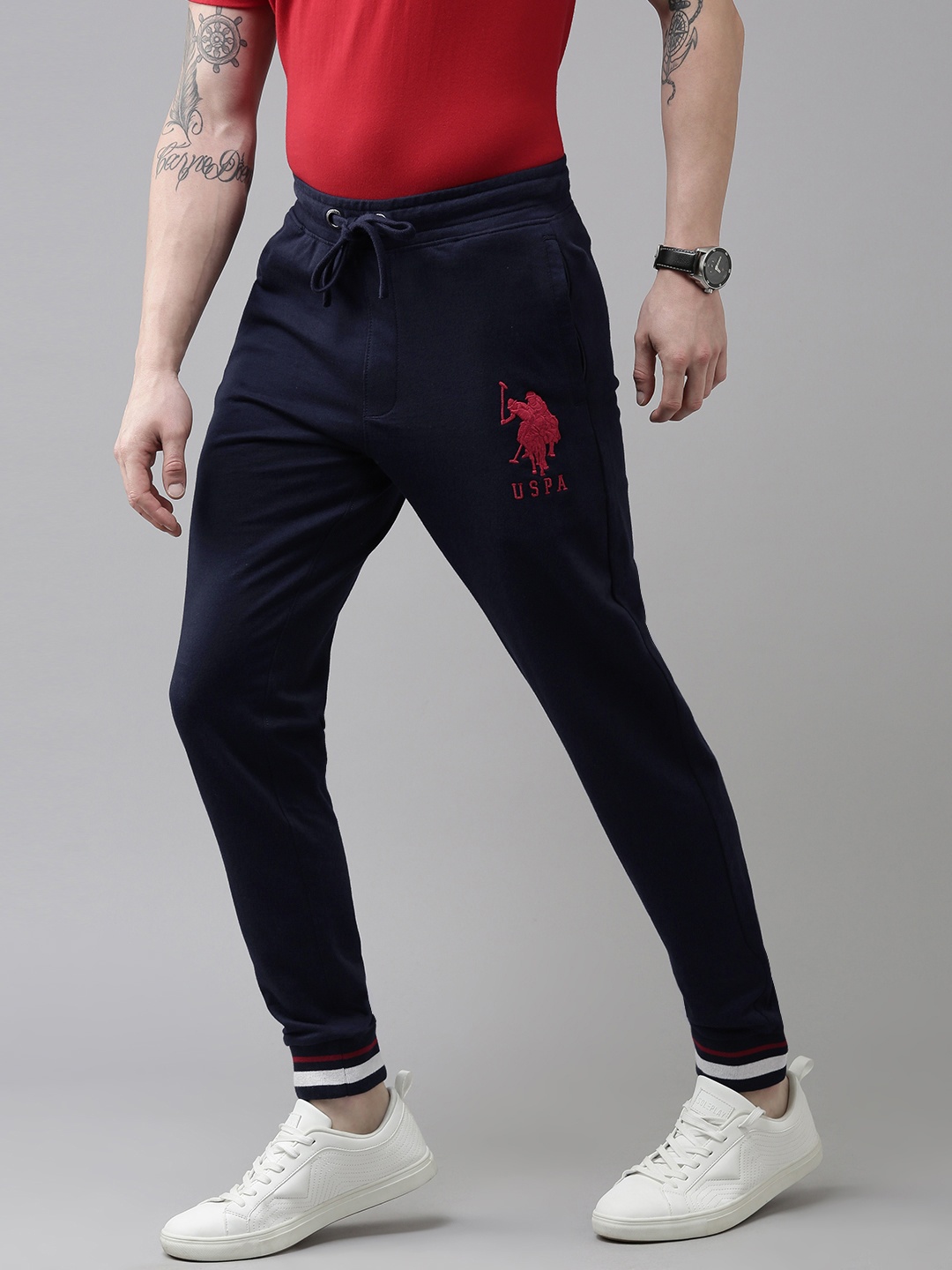 

U.S. Polo Assn. Men Navy-Blue Solid Slim-Fit Pure Cotton Joggers