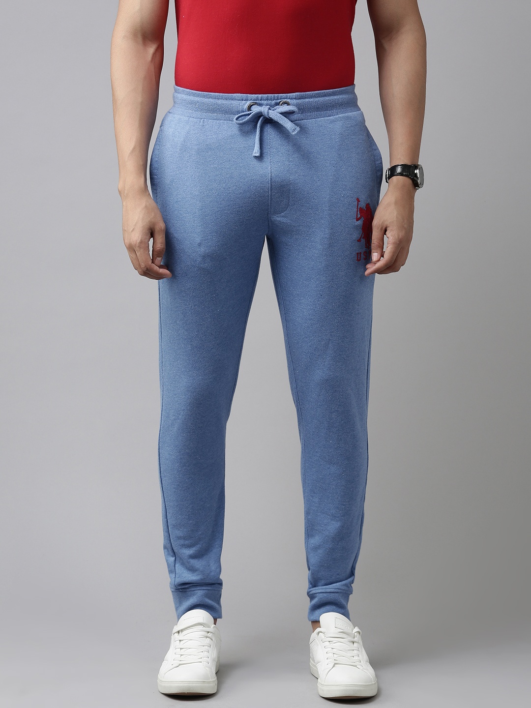 

U.S. Polo Assn. Men Blue Solid Track Pants with Brand Logo Printed Detailing