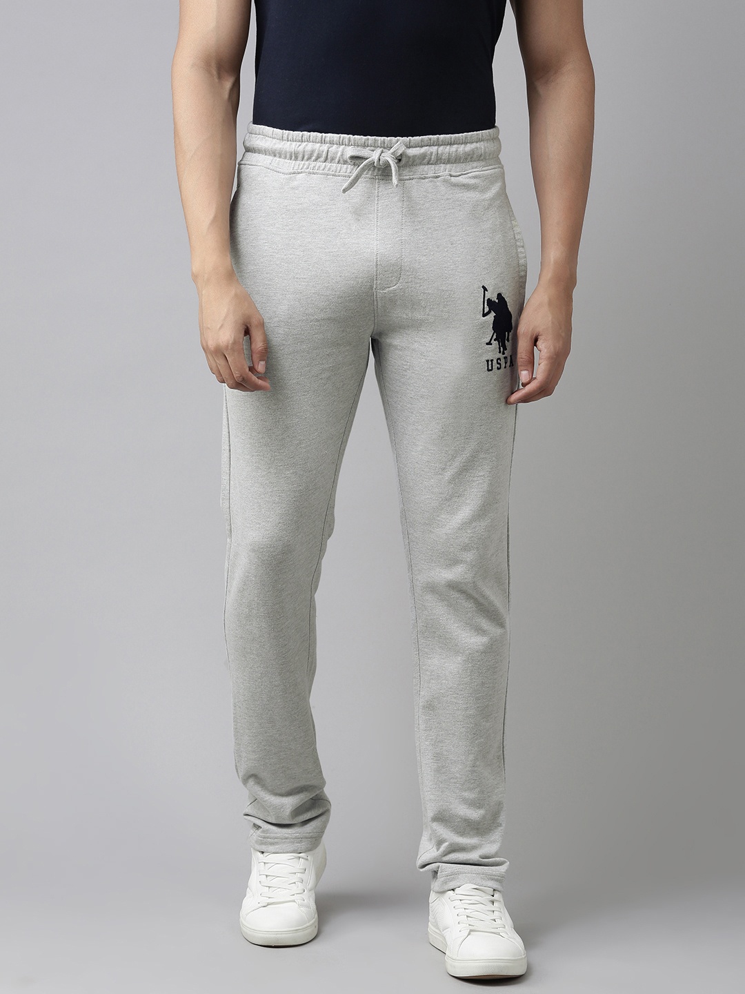 

U.S. Polo Assn. Men Grey Melange Solid Slim-Fit Pure Regular Track Pants