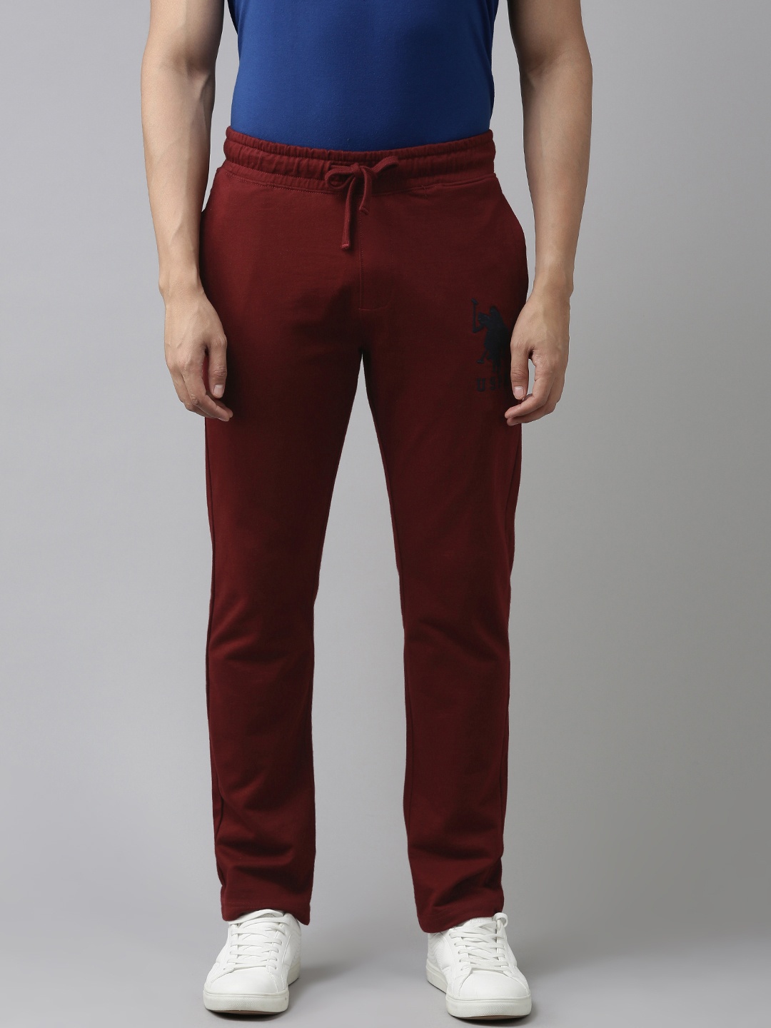 

U.S. Polo Assn. Men Maroon Solid Pure Cotton Track Pants