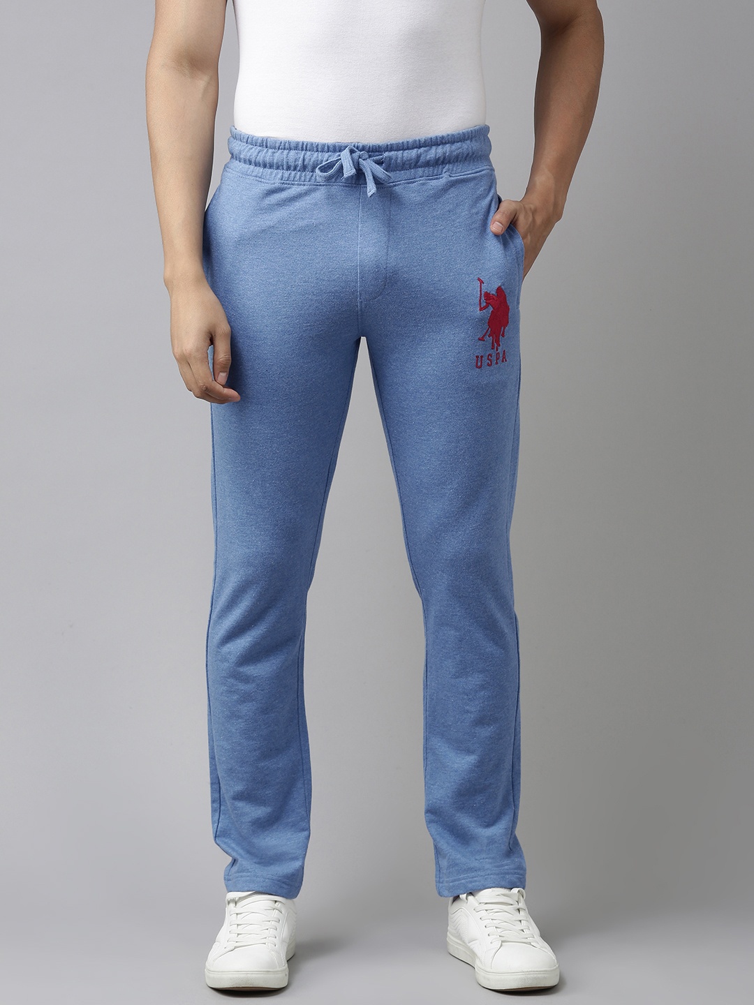 

U.S. Polo Assn. Men Blue Solid Cotton Track Pants