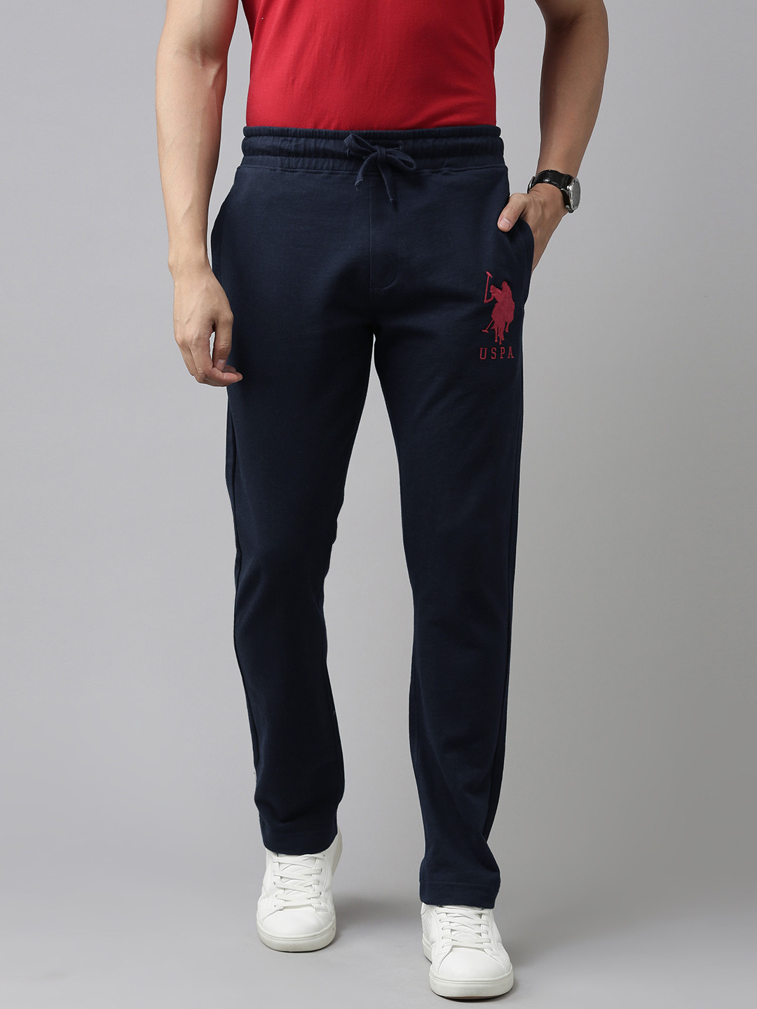 

U.S. Polo Assn. Men Navy Blue Solid Slim-Fit Pure Regular Track Pants