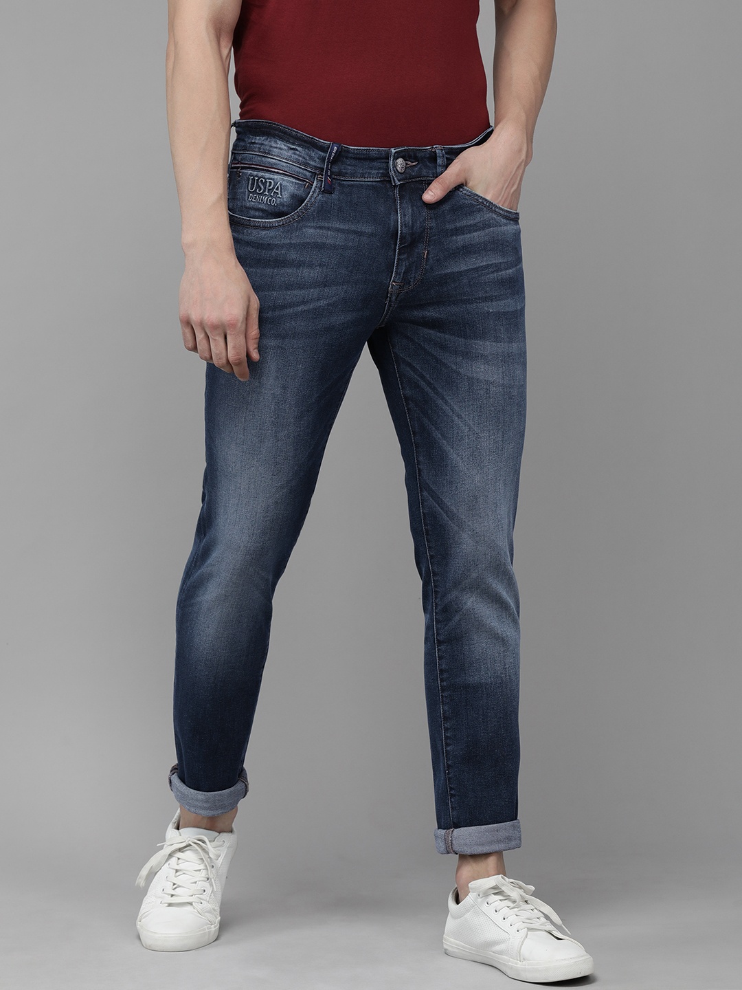

U S Polo Assn Denim Co Men Blue Slim Fit Heavy Fade Clean Look Jeans