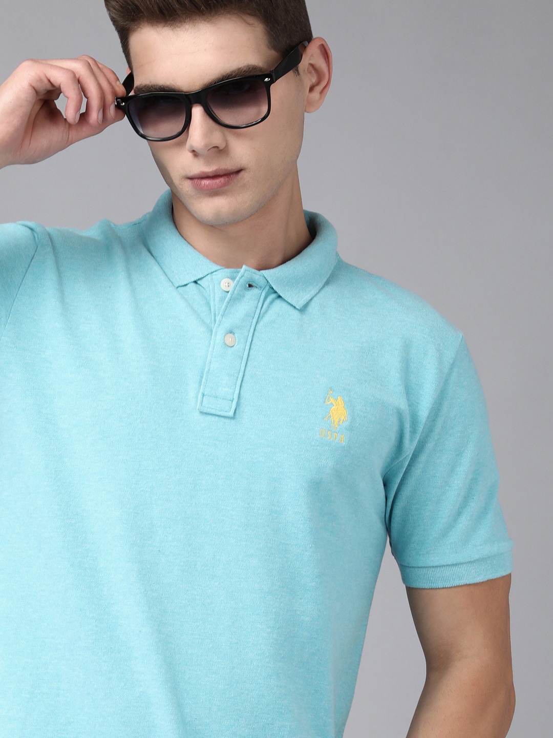 

U S Polo Assn Men Turquoise Blue Solid Polo Collar Slim Fit T-shirt