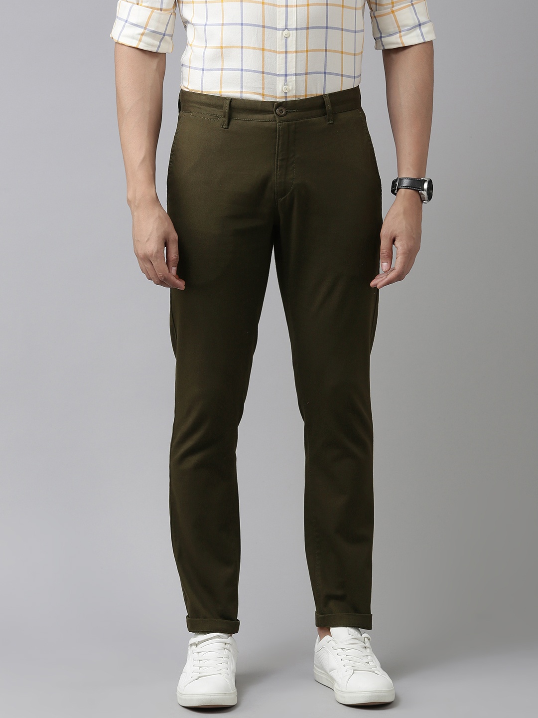 

U S Polo Assn Men Olive Green Solid Slim Fit Chinos