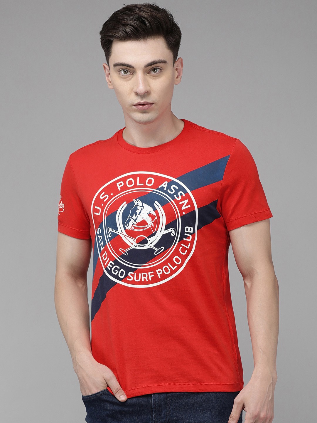 U S Polo Assn Denim Co Men Red Typography Printed T-shirt