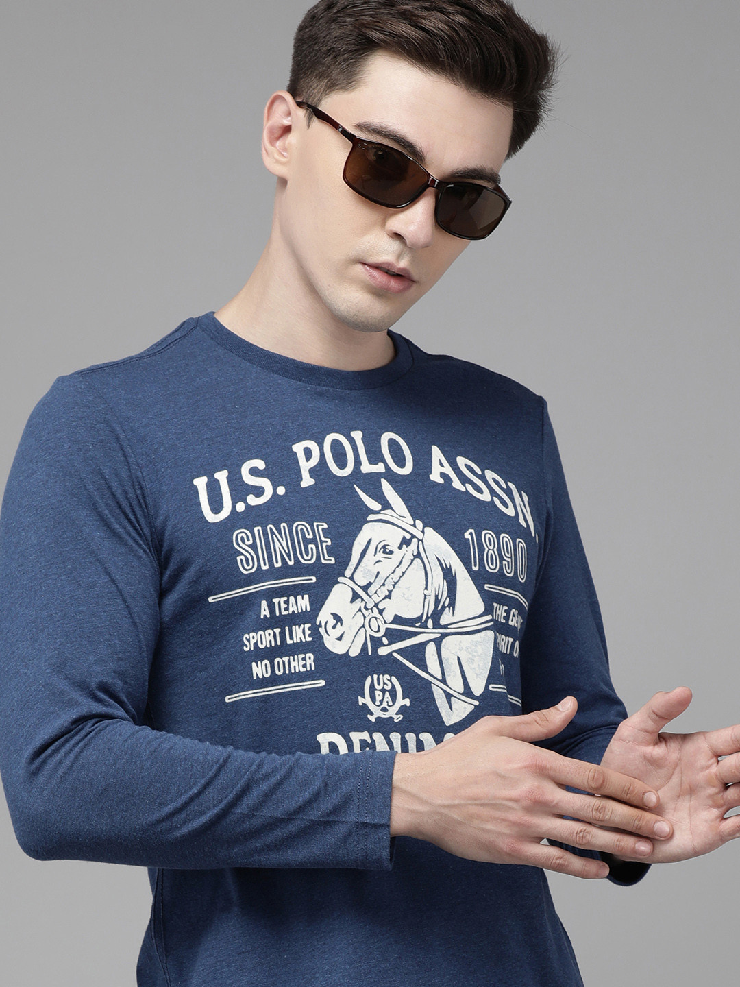 

U S Polo Assn Denim Co Men Navy Blue Brand Logo T-shirt