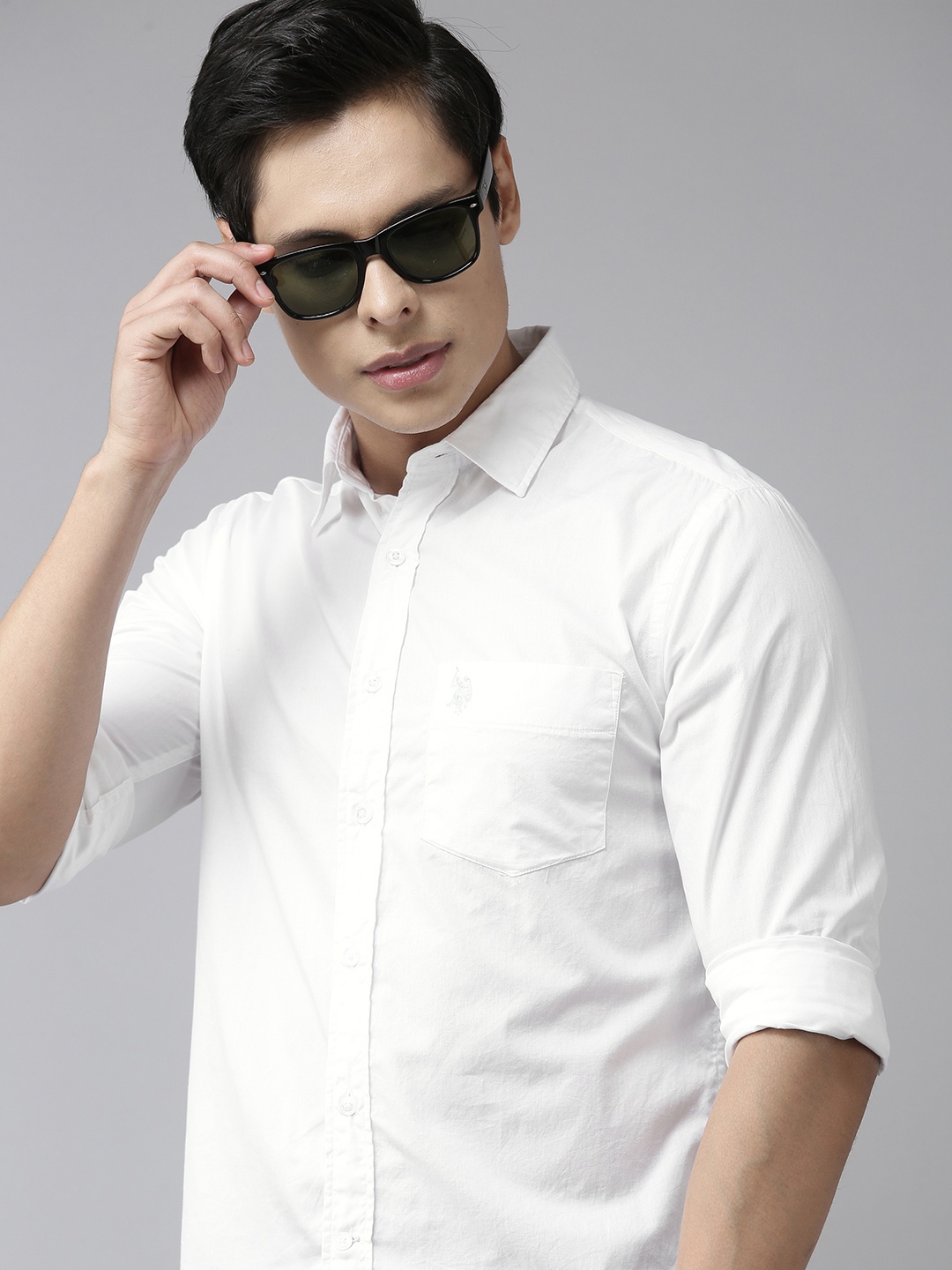

U S Polo Assn Men White Solid Pure Cotton Casual Shirt