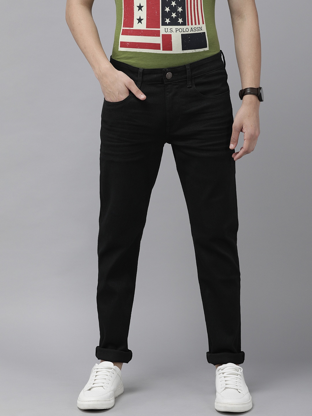 

U. S. Polo Assn. Denim Co. Men Black Brandon Slim Tapered Fit Stretchable Jeans