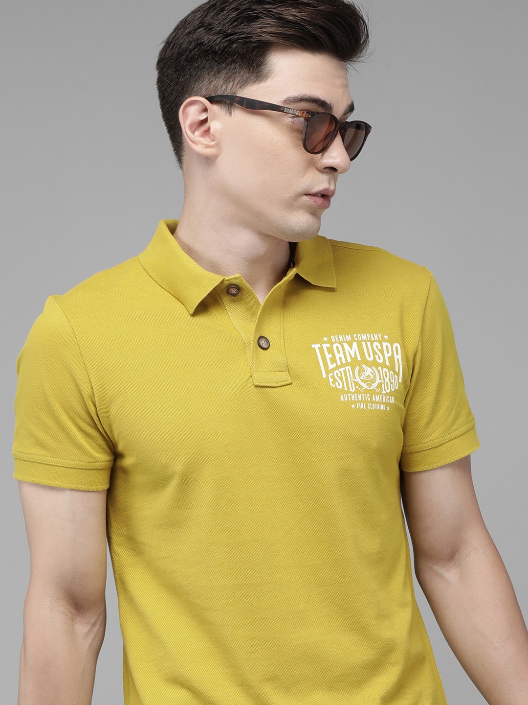 

U S Polo Assn Denim Co Men Mustard Yellow Brand Logo Printed T-shirt