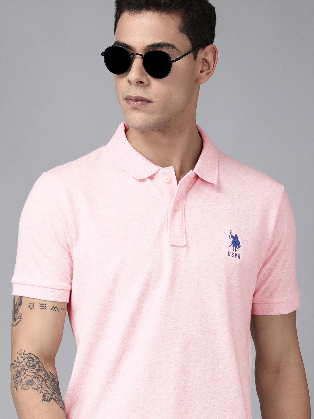 

U S Polo Assn Men Pink Solid Polo Collar Slim Fit T-shirt