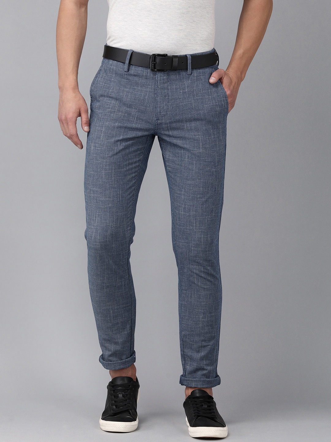 

U.S. Polo Assn. Men Blue Checked Trim Fit Trousers