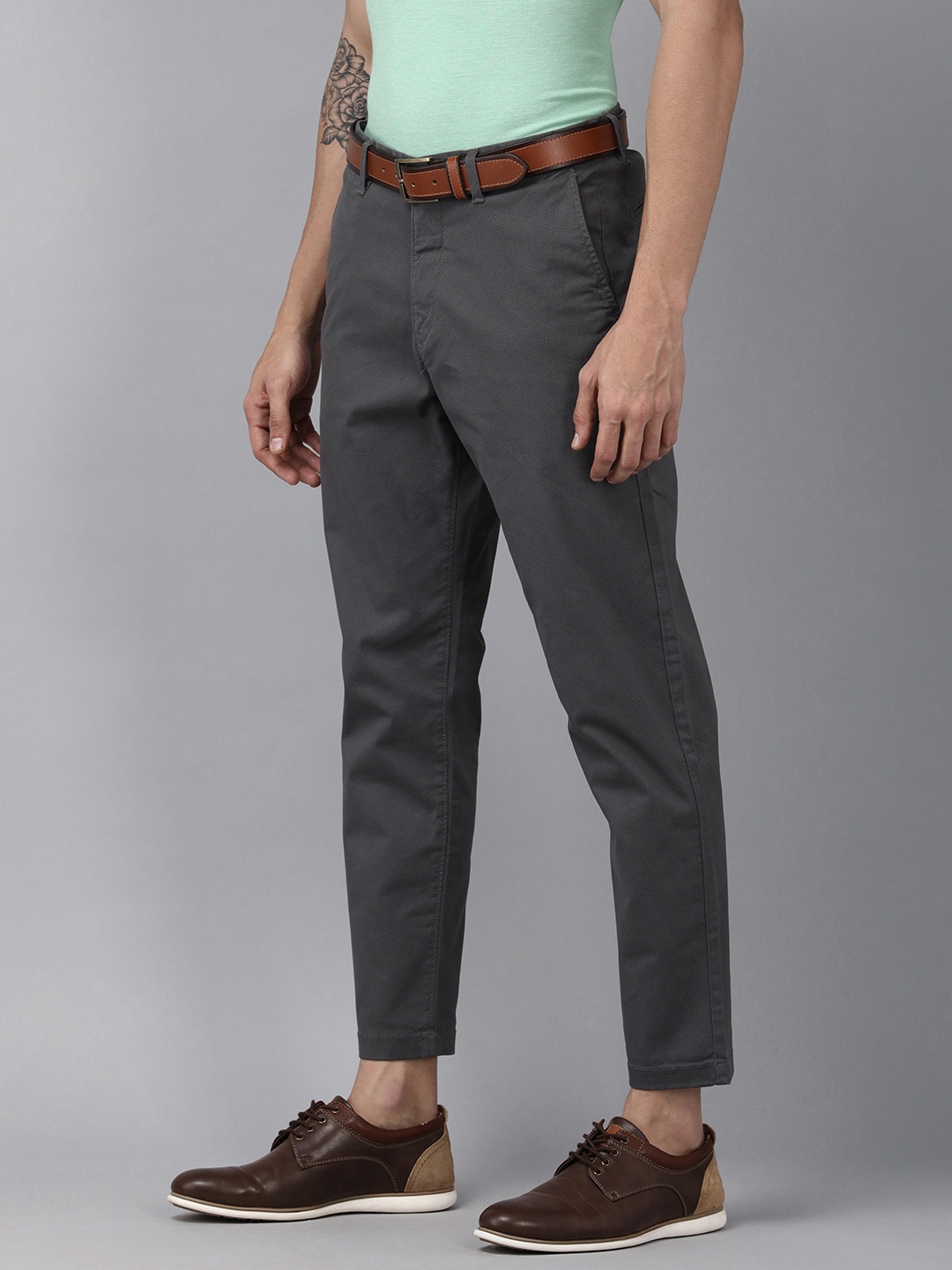 

U S Polo Assn Men Grey Printed Slim Fit Wrinkle Free Trousers