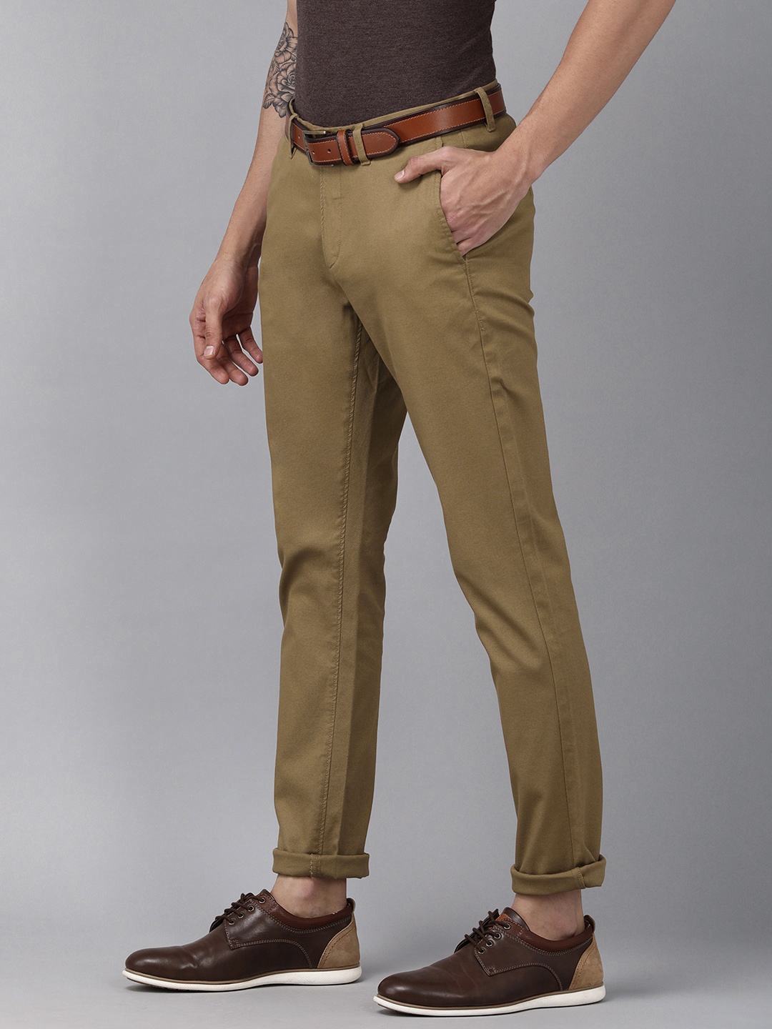 

U S Polo Assn Men Khaki Printed Slim Fit Trousers