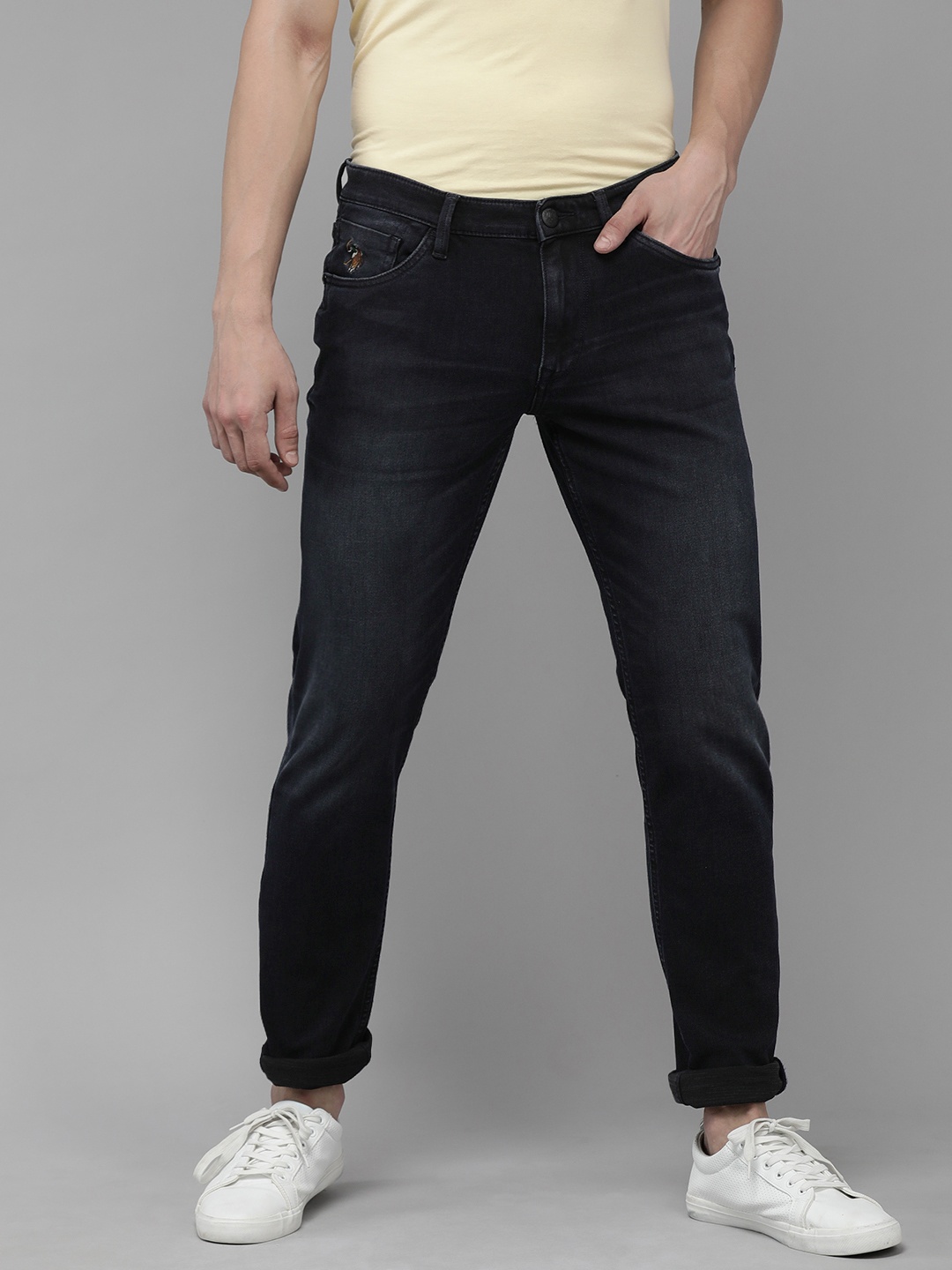 

U S Polo Assn Denim Co Men Black Slim Tapered Fit Light Fade Stretchable Jeans