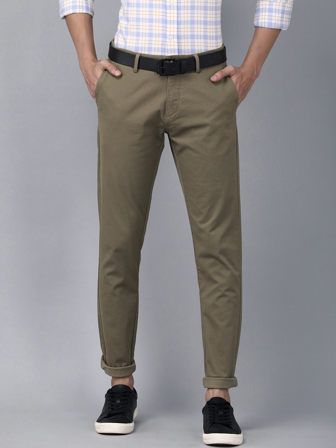

U S Polo Assn Men Brown Self Design Slim Fit Mid-Rise Regular Trousers