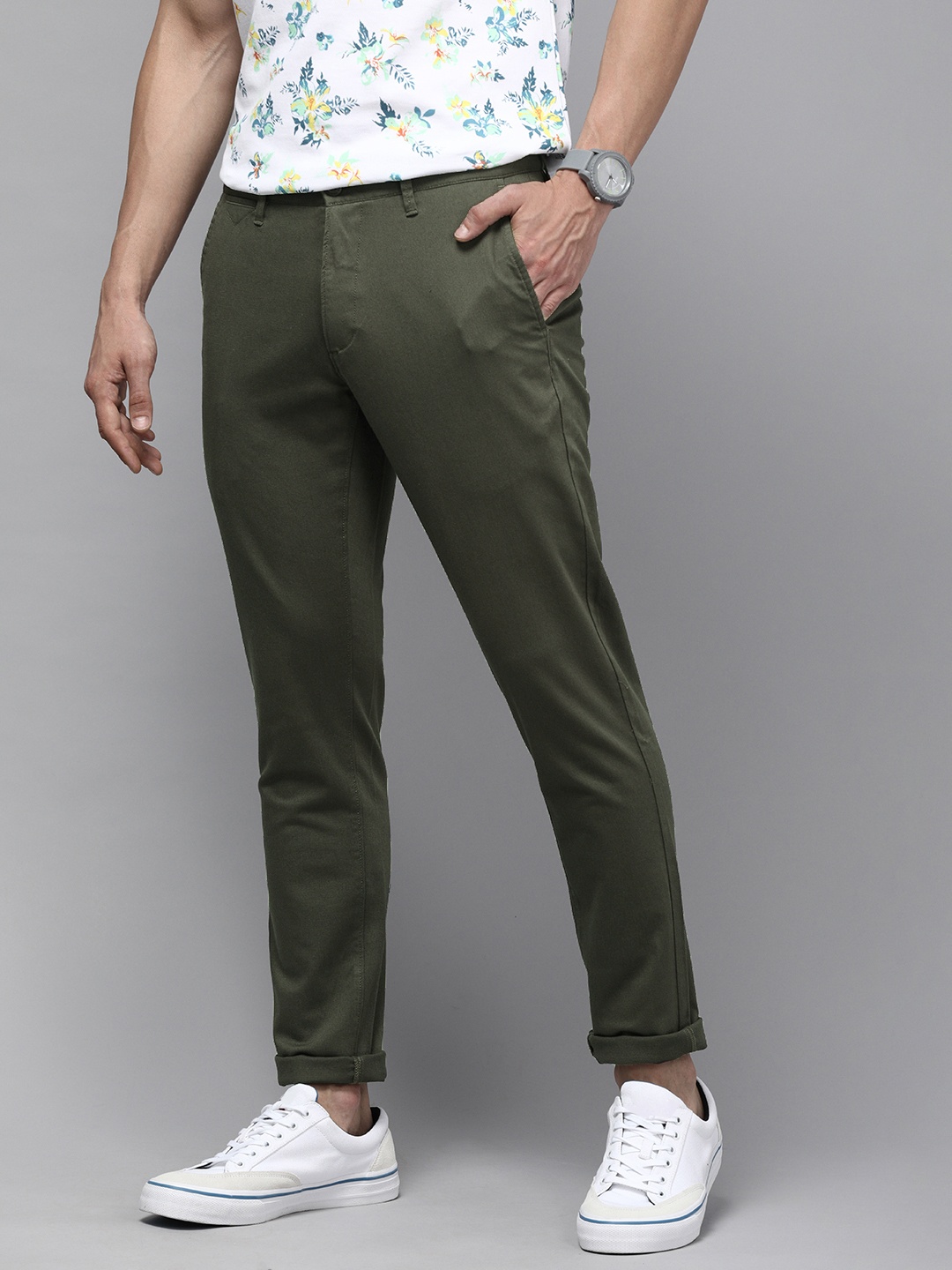 

U S Polo Assn Men Olive Green Austin Trim Fit Trousers