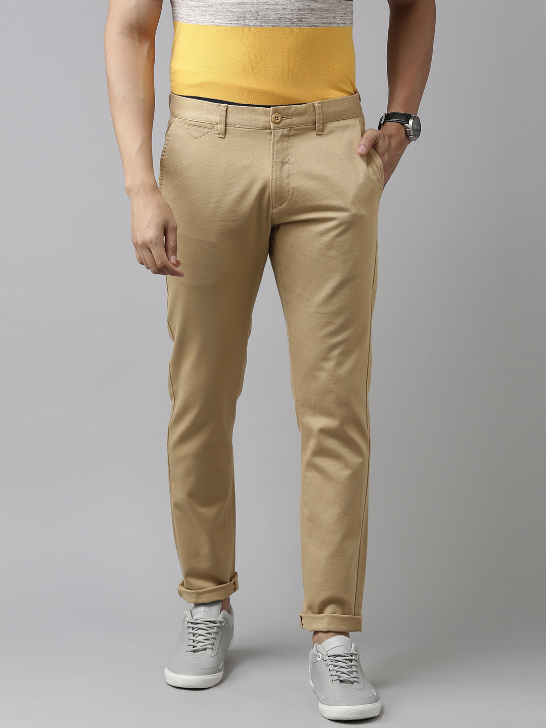 

U S Polo Assn Men Beige Solid Slim Fit Chinos