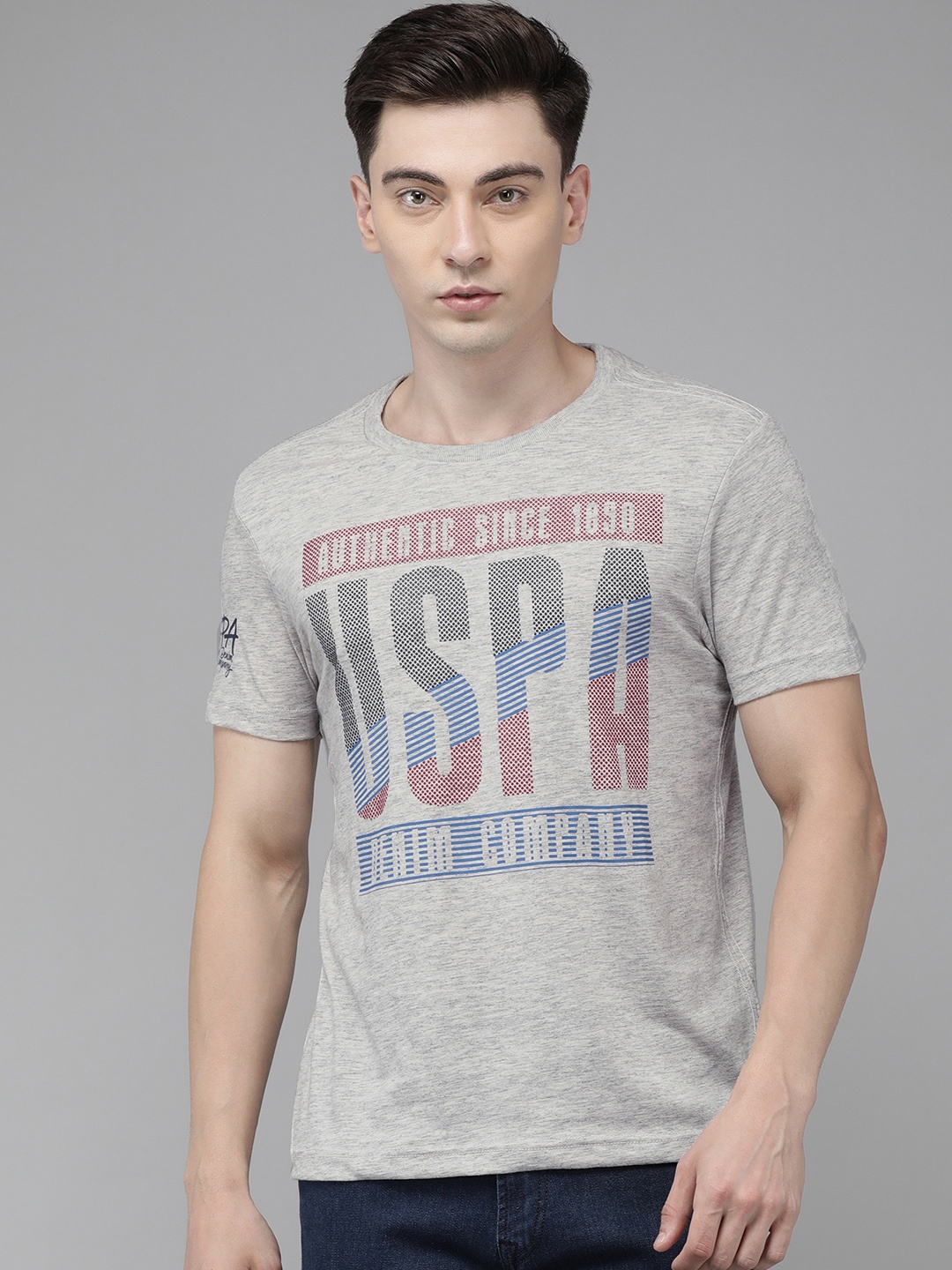 

U S Polo Assn Denim Co Men Grey Brand Logo T-shirt