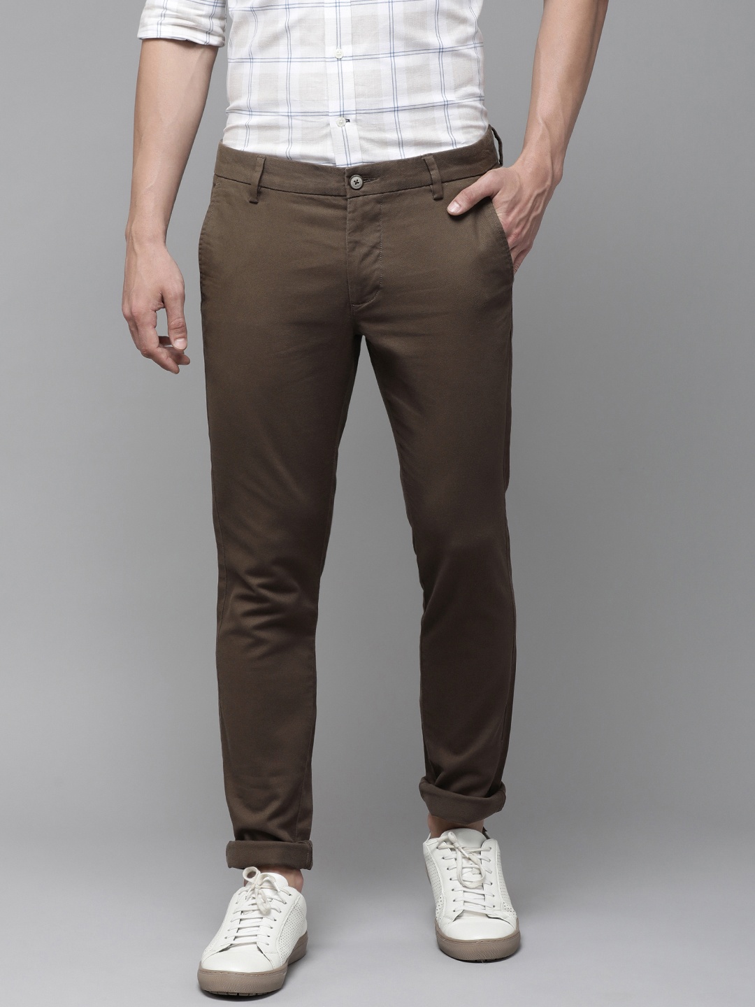 

U S Polo Assn Men Brown Solid Slim Fit Trousers