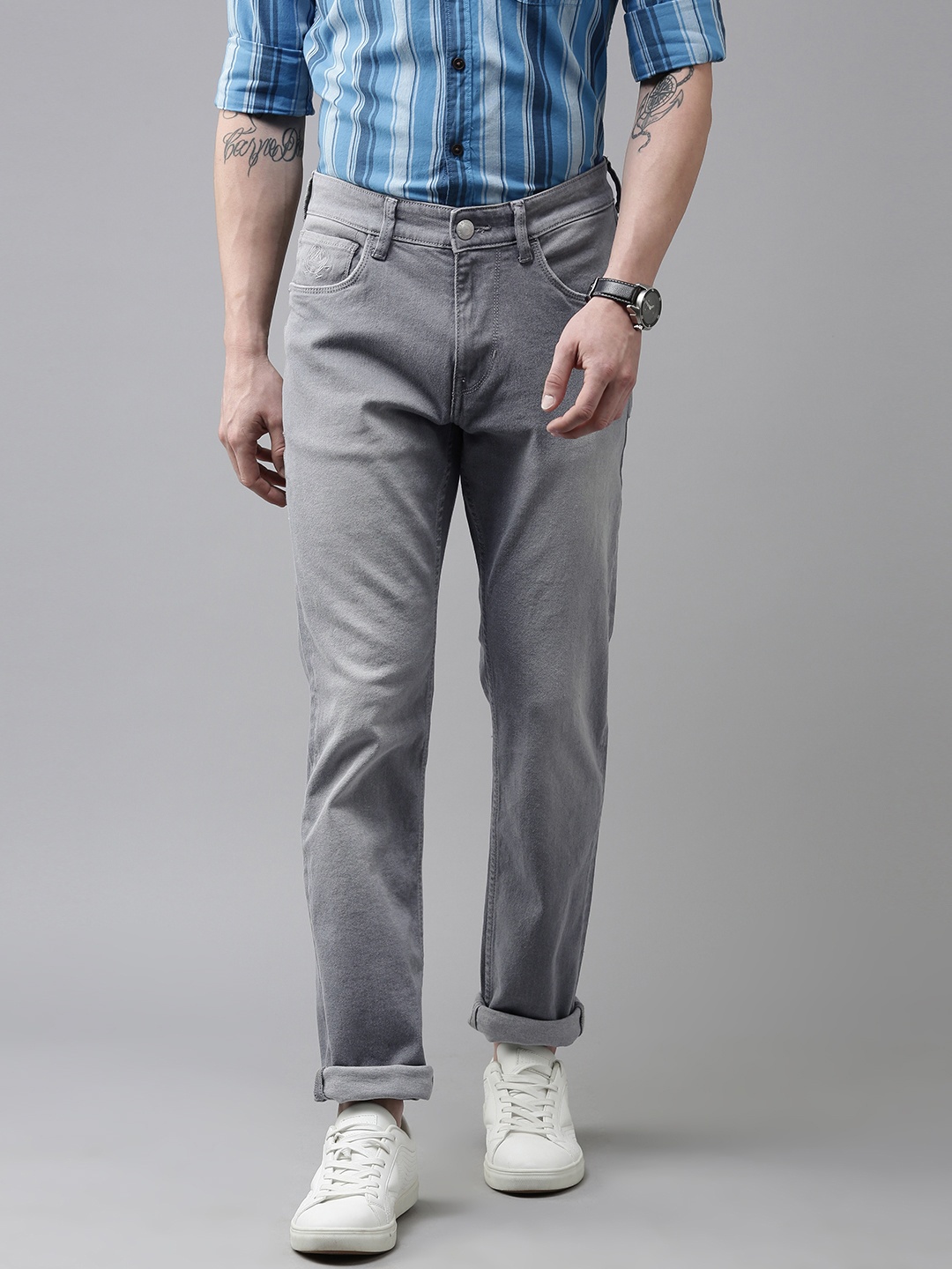 

U S Polo Assn Denim Co Men Grey Brandon Slim Tapered Light Fade Stretchable Jeans